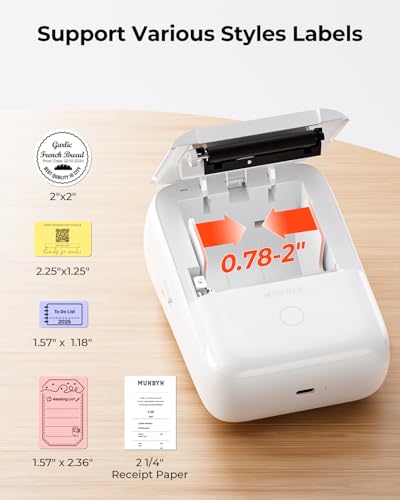 MUNBYN Portable Label Maker Machine with Tape，Bluetooth Thermal Printer with 1-Second Connect,Compatible with 0.78-2 Inch Labels, 11H Battery for Small Business, Home, Office Organization (White) - Thumbnail 4