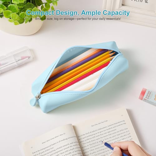 Image of Silicone Pencil Case, Pencil Pouch Aesthetic, Pencil Bag, Pen Bag, Pen Case for Women, Makeup Pouch Light Blue