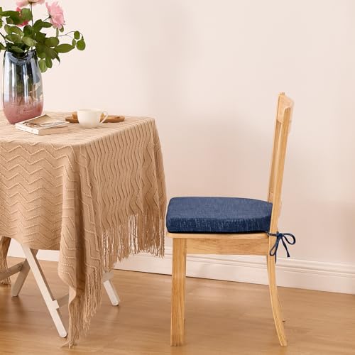 Image of IPYNBAP Chair Cushions for Dining Chairs, Kitchen Chair Cushions, 16'' x 16'' x 2'', Non Slip Indoor Seat Cushions, Chair Pads for Dining Chairs with Ties & Removable Cover, Set of 2, Navy