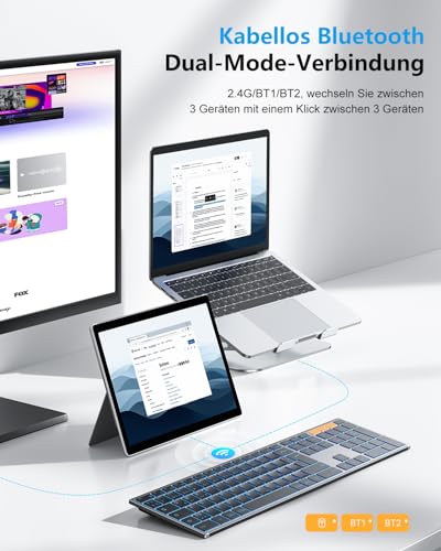 OMOTON Kabellose Tastatur Bluetooth, Metallgehäuse, Deutsches QWERTZ Layout – Ansicht 2