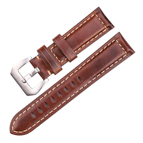 [LZVTWXJPW] Genuine Leather Watch Band 20mm 22mm 24mm Dark Brown Strap For Men And Women(Dark Brown,24mm)