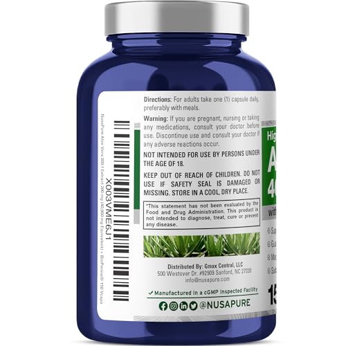 NusaPure Aloe Vera 40,000mg Per Veggie Caps - 150 Count - Aloe Vera Gel Supplement - Extract 200:1, Vegetarian, Non-GMO, Bioperine - Image 4