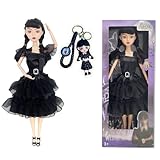 Rugwun 11.5''Addams Family Doll, Black Dress Christmas Dolls, Black High Heels, and Black Hair, Birthday Gifts for Kids Girls Fans (D)