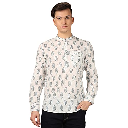 Image of by Shoppers Stop Printed Cotton Slim Fit Mens Casual Kurta's