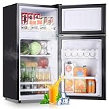 DEMULLER 2.4 Cu.ft Mini Fridge with Double Doors Small Refrigerator with Separate Freezer & 7 Adjustable Temperature Control, Tiny Size & Personal Fridge Ideal for Office Apartment Dorm Black