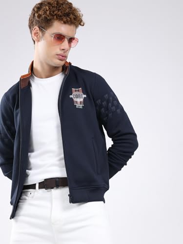 Image of Monte Carlo Men's Regular Fit Sweatshirt | Mock Neck | Printed Pattern | Zip Closure | Full Sleeve | Warm Winter Sweatshirt | Stylish Casual Layering for Men