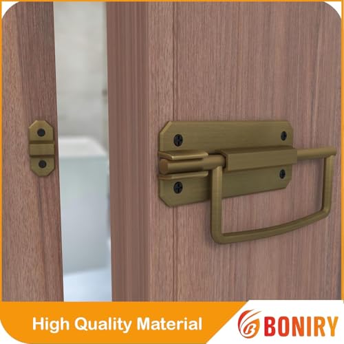 Image of Boniry Door Latch Lock, Kadi /Kundis with Grab Handles - Solid Metal Door Stopper for Bathroom, Home, Office - Easy Install, Smooth Sliding, Heavy Duty Latch (4, Brass)