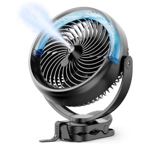 Koonie 10000mAh Battery Operated Misting Fan with Clip, Portable 8'' Mist Fan for Desk with Max. 48 Hours Runtime, 3Speeds, 2 Spray Modes, 200ML Tank for Golf Cart Home Office Travel Camping