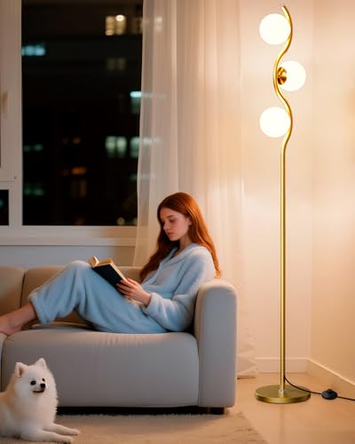 Image of Lightdot Globe Floor Lamp for Living Room Mid Century Modern Floor Lamps with 3Pcs 3000K Soft Warm White Bulbs Included Gold Standing Lamp with 5Lbs Heavy Base for Bedroom /Sofa Beside /Corner Decor