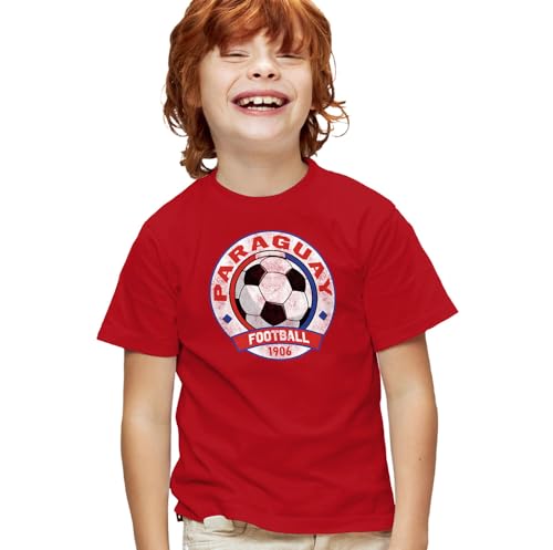 Popfunk Paraguay Distressd Soccer Ball Football Youth T-Shirt, Red, XS