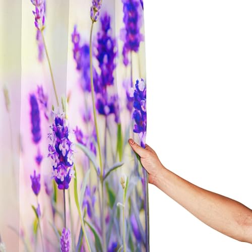 Rideau de douche lavande 183x183 cm en polyester imprimé fleur avec boutons-pression - 5