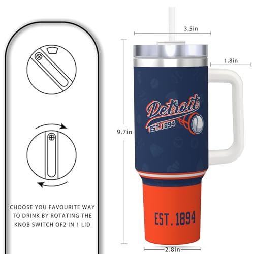 Image of Detroit 30 oz Tumbler with Handle and Straw,Car cup,100% Leakproof Insulated Tumbler with Lid and Straw,Made of Stainless Steel,Cup Holder Friendly Base,Classic Collection Gifts for Fans