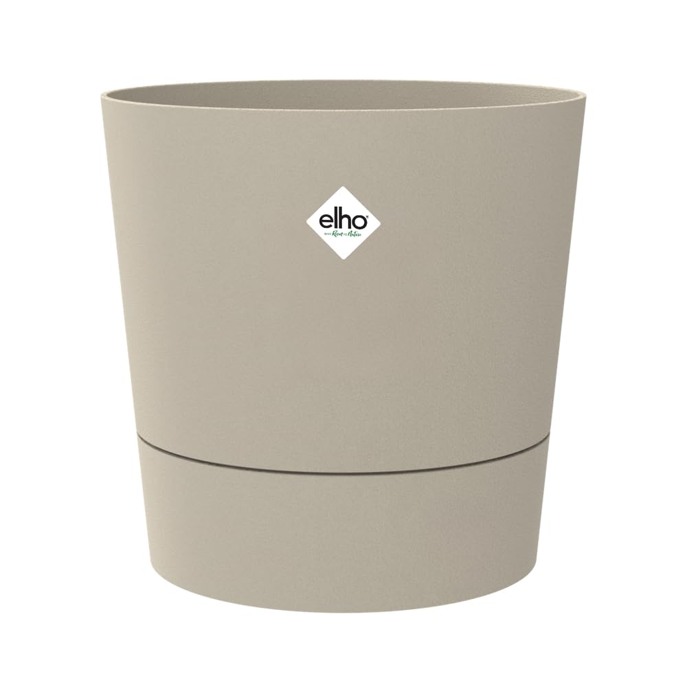 elho Foss Round 25cm - Plant Pot for Indoor & Outdoor - 100% Recycled Plastic - Ø 24.5 x H 24.2 cm - Beige/Mushroom Beige