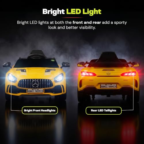 Image of Baybee Spyder Battery Operated Car for Kids | Rechargeable Battery Car with Bluetooth & USB | Electric Kids Car with Parental Control, LED Lights & Music | Ride on Cars for Kids 1-5 Years (Yellow)