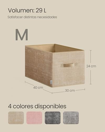 Miniatura 5 de Songmics Cajas De Almacenaje Plegables, Juego De 3 Cestas De Tela, 40 X 30 X 24 Cm, Organizadores De Armario, 2 Asas, Portaetiquetas, Para Dormitorio, Salón, Beige Arena Rob440k01