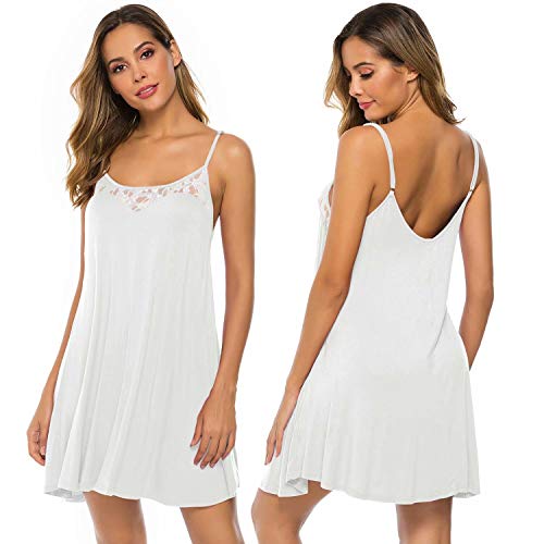 sleep dress for women nighty bamboo nightgown sexy sleepwear pillamas para mujeresxi vestido White(silk)