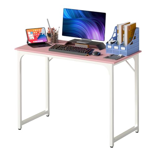 Image of PayLessHere | 39 Inch Computer Desk | Pink | Office Desk with Metal Frame, Adjustable Feet | Water-Resistant, Scratchproof Surface | Sturdy Writing Table for Home Office or Study | Pack of 1