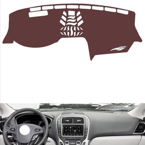Leather Dash Board Cover mat Compatible with Lincoln Nautilus （Warning Light） 2019-20 ，Anti-Glare and dust Protector(Brown)