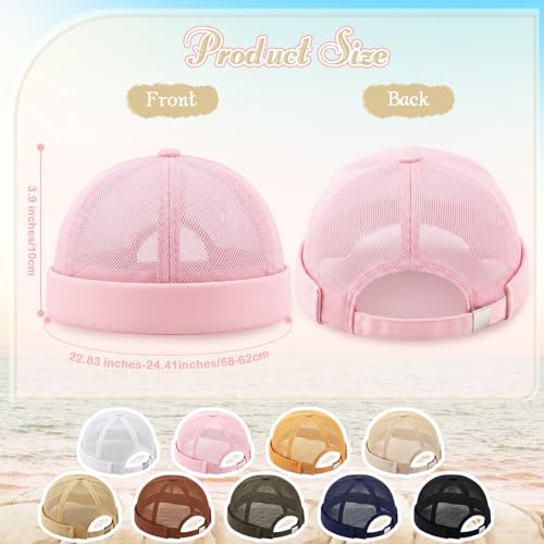 Image of Vabean 12 Pieces Brimless Hat Docker Cap Adjustable Skull Caps for Men Women Rolled Cuff Brimless Beanie Hat, Assorted Color