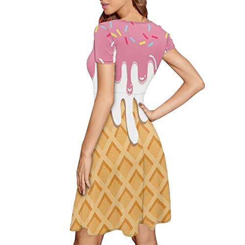 Image of POLERO Sunflower Dress for Women Floral Summer Dresses Short Sleeve Casual Sundresses Midi Dresses