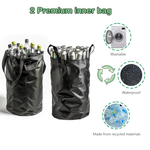 Image of Recycling Bin for Kitchen Indoor Home, Large 26 Gallon 100L Recycle Bin with Lid Removeable Reusable Inner Bag Bottle Can Glass Waste Plastice Stickers,Black