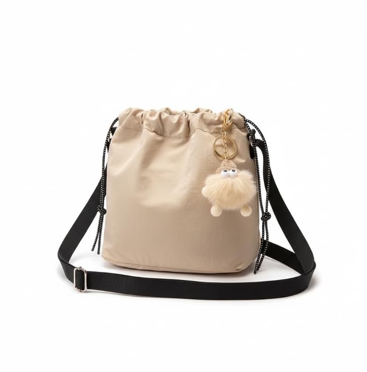 Bolsa tiracolo para telefone feminina moderna plissada bolsa de ombro bolsa de ombro leve bolsa de tecido, Bege, Bolsas de mão