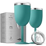 FineDine Stainless Steel, Drinking Cup, Wine glasses, Double-Walled Insulated Unbreakable Goblets, BPA-Free Leak-Resistant Lid for Red White Wine, Brushed Metal, 12 Ounces