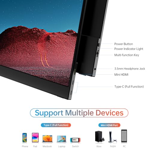 Image of MNN 4K Portable Monitor 15.6 inch 3840x2160 UHD USB-C HDMI Laptop Monitor, 100% Adobe RGB IPS Computer Gaming Display HDR Travel Monitor w /Speakers & Smart Cover for Laptop Xbox PS5 Switch PC Phone