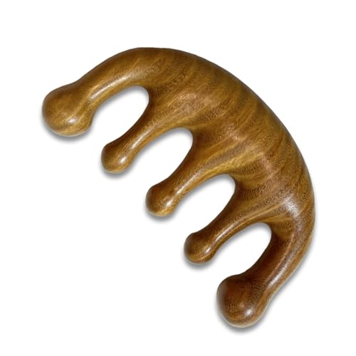 Wooden Scalp Massager & Head Massager, Natural Green Sandalwood Wide Tooth Comb for Scalp Care, Hair Growth, Stress Relief & Relaxation, Handheld Wood Therapy Massage Tool