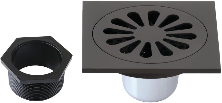Sunburst 4" Brass Square Grid Shower Drain with Hair Strainer, Oil Rubbed Bronze