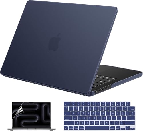Image of EooCoo Case Compatible with MacBook Pro 14 inch M5 2026-2021 M4 M3 M2 M1 Pro /Max Chip, Official Color-Matched Armor, Frosted Hard Shell Case with Keyboard Cover, Screen Protector - Matte Midnight Blue