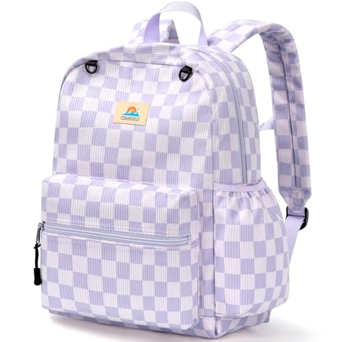 Image of STEAMEDBUN Corduroy Kids Backpack for Girls and Boys 5-8: Girls Backpack for Elementary Kindergarten - 15 inch Cute Backpacks for Kids - Checkerboard