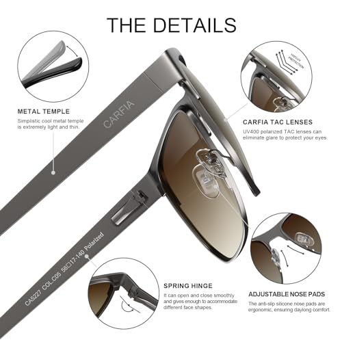 CARFIA Square Driving Polarized Sunglasses for Men Spring Hinge Eyewear4