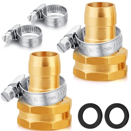 UNWAVER Female Garden Hose End Repair Connector with Clamps Fits 3/4or 5/8 Brass Hose Fitting Water Hose Repair Replacement Coupling Kit-2 Set