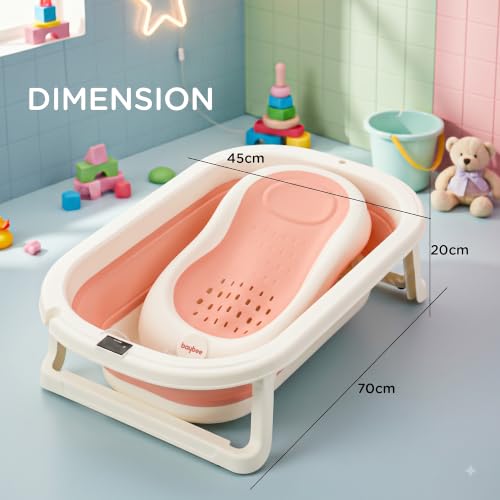 Image of Baybee Aquabee Baby Bath Tub Set for Kids | Portable Bathing Tub with Temperature Sensing | Foldable Bucket & Mug | Bath Seat Chair | Multi-Purpose Bathtub for Baby Bather for 0 to 5 Years (Pink)