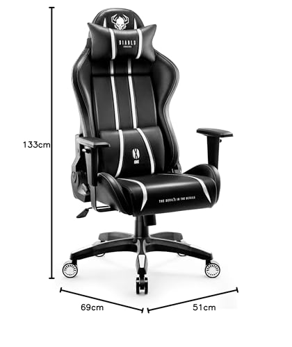 DIABLO Sedia Gaming Ergonomica X-One 2.0 | Poltrona Gaming con Braccioli Regolabili, Supporto Lombare, Funzione di Inclinazione | Sedia Gamer 160 kg, Gaming Chair | King (XL) | Nero-Bianco - Immagine 1