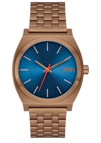 Image of NIXON Time Teller A045 - 100m Water Resistant Men's Analog Fashion Watch (37mm Watch Face, 19.5mm-18mm Stainless Steel Band), Desert Gold /Arles Blue, Mens Standard, Time Teller