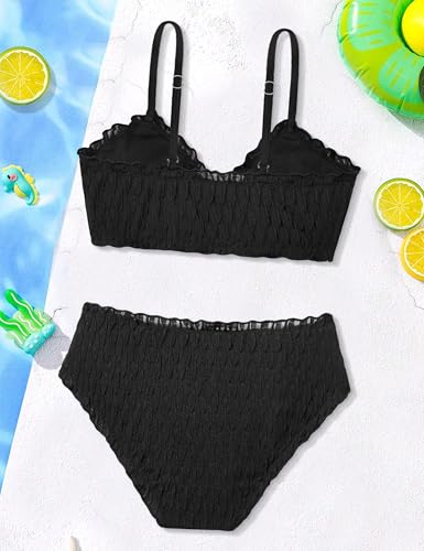 Image of Girls Swimsuit Double Strap High Waist Sporty Bikini Swimsuits Swim Cover Up Skirt 3 Piece Set