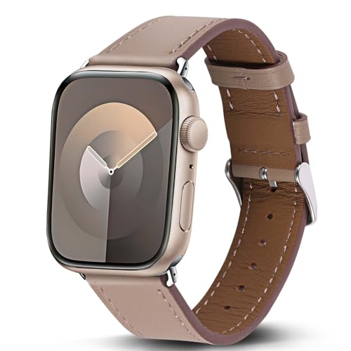 Genuine Leather Band Compatible with Apple Watch Bands for Women Men 49mm 46mm 45mm 44mm 42mm 41mm 40mm 38mm, Soft Leather Replacement Strap for iWatch Ultra/SE/Series 11 10 9 8 7 6 5 4 3 2 1