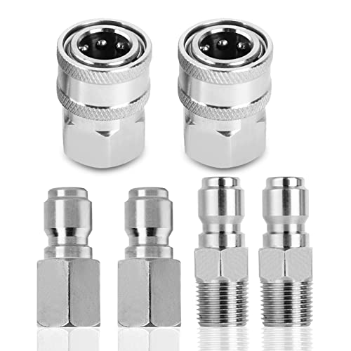 Weosmira Pressure Washer Adapter Set, 3/8 Inch Quick Connect Kit, Male And Female Quick Release, Stainless Steel Pressure Washer Fittings, 5000 Psi #TOP6