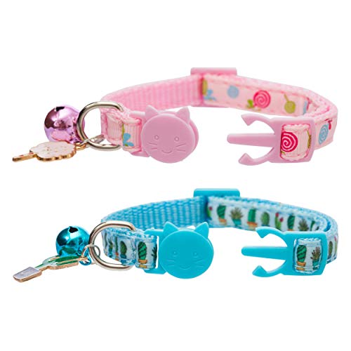 BANMODER Cat Collar Breakaway with Bell,2 Pack Safety Adjustable Cat Collars Set,Candy & Cactus - Image 4