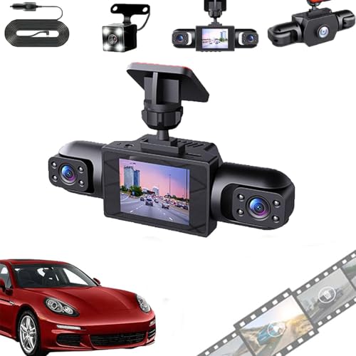 Cámara de salpicadero inalámbrica Delantera y Trasera,cámara de salpicadero Recargable de 360 ​​1080p de 4 Canales de Cobertura Total con Lentes Ajustables y visión Nocturna(1Set)