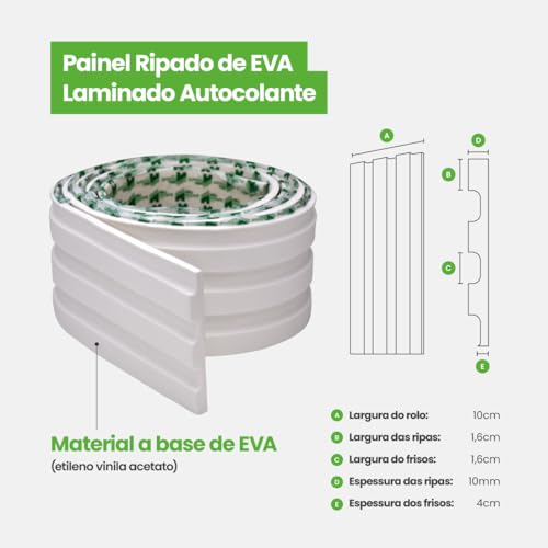Painel Ripado de EVA Autocolante Fácil Instalação Moderno Personalizavel Meu Rodapé Branco
