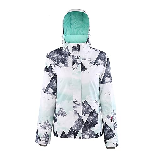 GS SNOWING Women's Waterproof Ski Jackets Windproof Mountain Snow Coat Warm Winter Sports Coat with Hood (Green Mountain, XL)