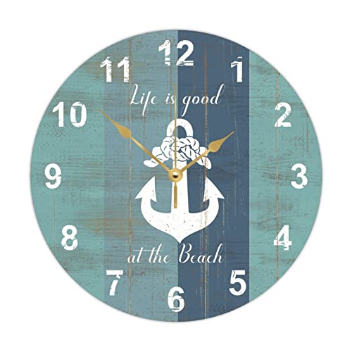 Horloge murale bois sans tic-tac boussole nautique contre le bruit nocturne - 2
