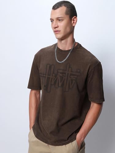 Image of Bewakoof Men's Cotton Typography Oversized Fit Half Sleeve Round Neck T-Shirt | Casual Wear | Street Wear | Oversized t Shirt for Men Cotton | Baggy