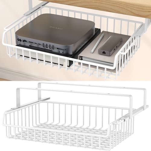 ENONCI Schublade Unter Schreibtisch, Metall Versteckt Schreibtisch Organizer, Unter Tisch Schublade Große Kapazität Veranstalter für Büro zu Hause Schule, Weiß