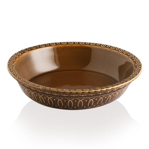 Sweejar Ceramic Pie Pan for Baking,Round Baking Dish Pan for Dinner 10 Inches, Pie Dish Non-Stick Pie Plate for Quiche,Tart,Cake,Pumpkin Pie, Pot Pies (Brown)