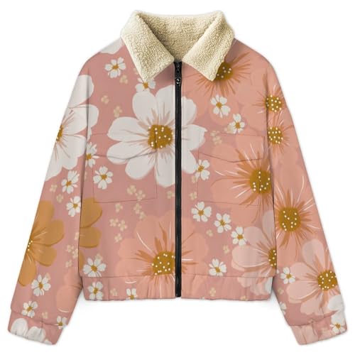 Veste polaire femme rose pêche chaude et chic avec poches zippées bohème rétro