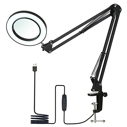 Benkeg Flexible Klemm-Tischlampe mit 8-facher Lupe, Schwenkarm, dimmbare LEDs, Schreibtischleuchte, 3 Farbmodi und 10 Helligkeitsstufen, Lese-, Arbeits- und Lernlicht Cover